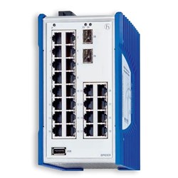 Hirschmann 942 141-038 Unmanaged DIN Rail Mount Switch 24 x 10/100 Base-TX RJ45 2 x 100/1000 SFP -Port 24VAC